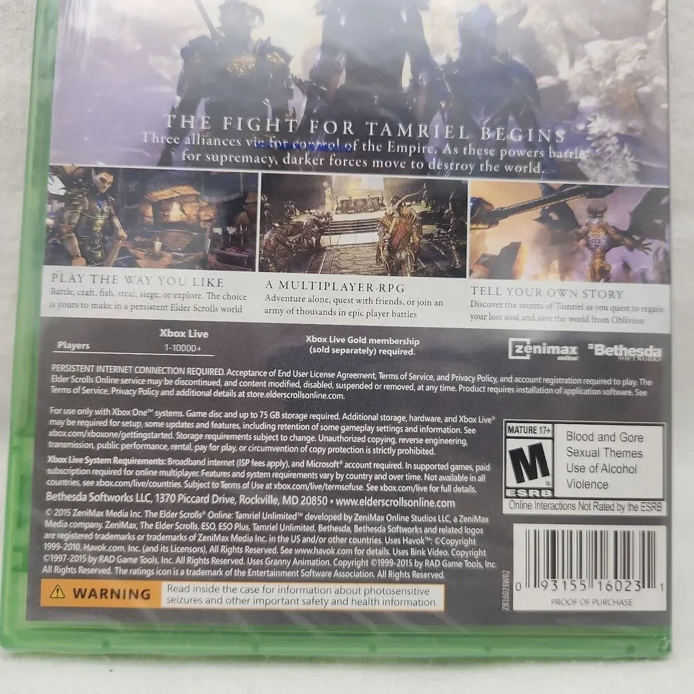 Game Xbox One 2015 The Elder Scrolls Online Tamriel Unlimited NEW Zenimax